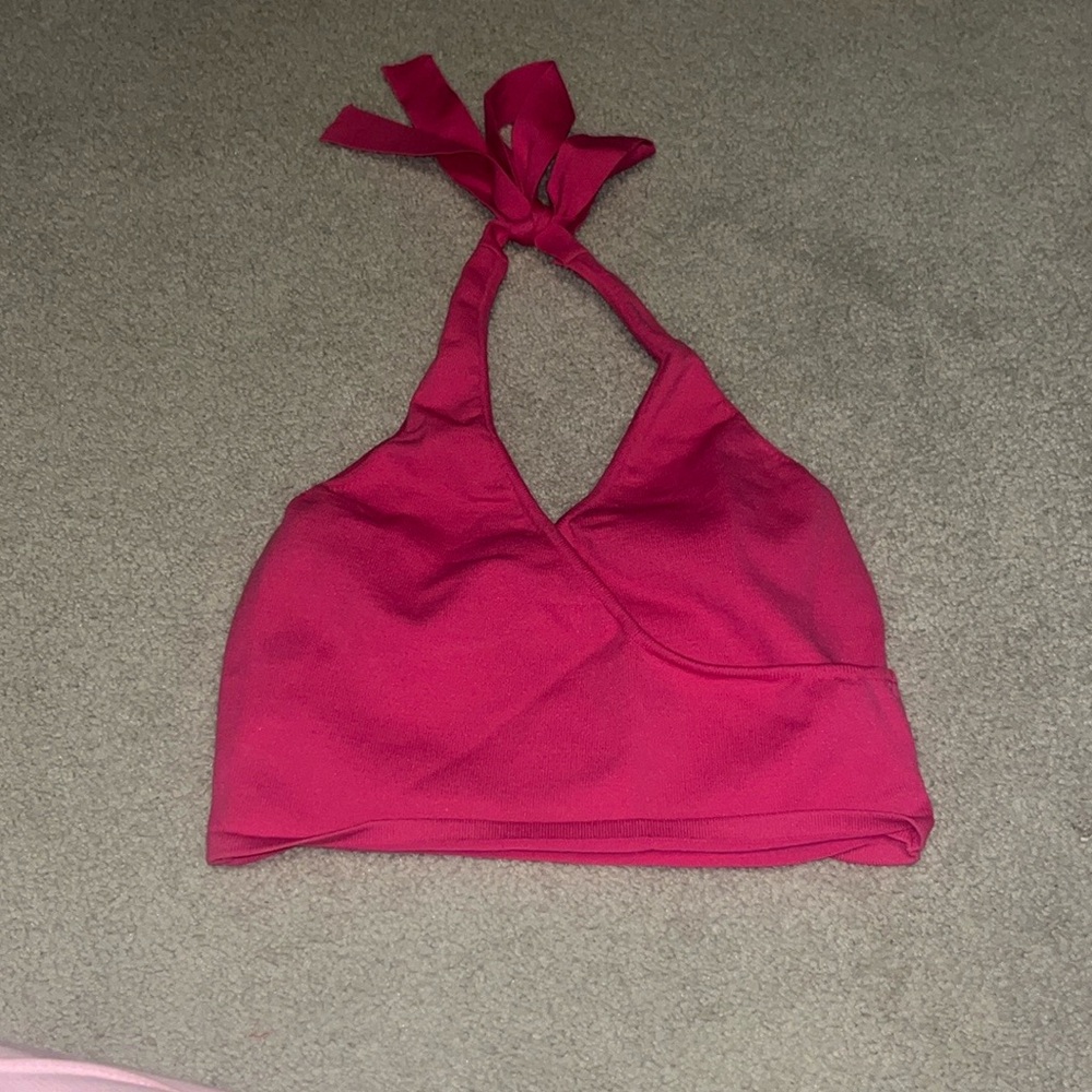 Pink halter crop top